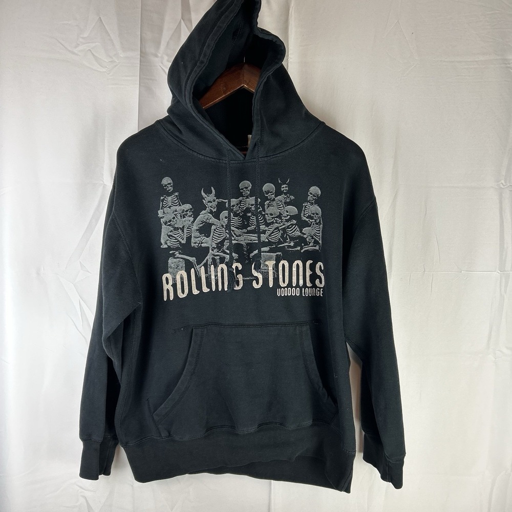 Vintage 90s The Rolling Stones Hoodie Black Voodoo Lounge World Tour Sweatshirt